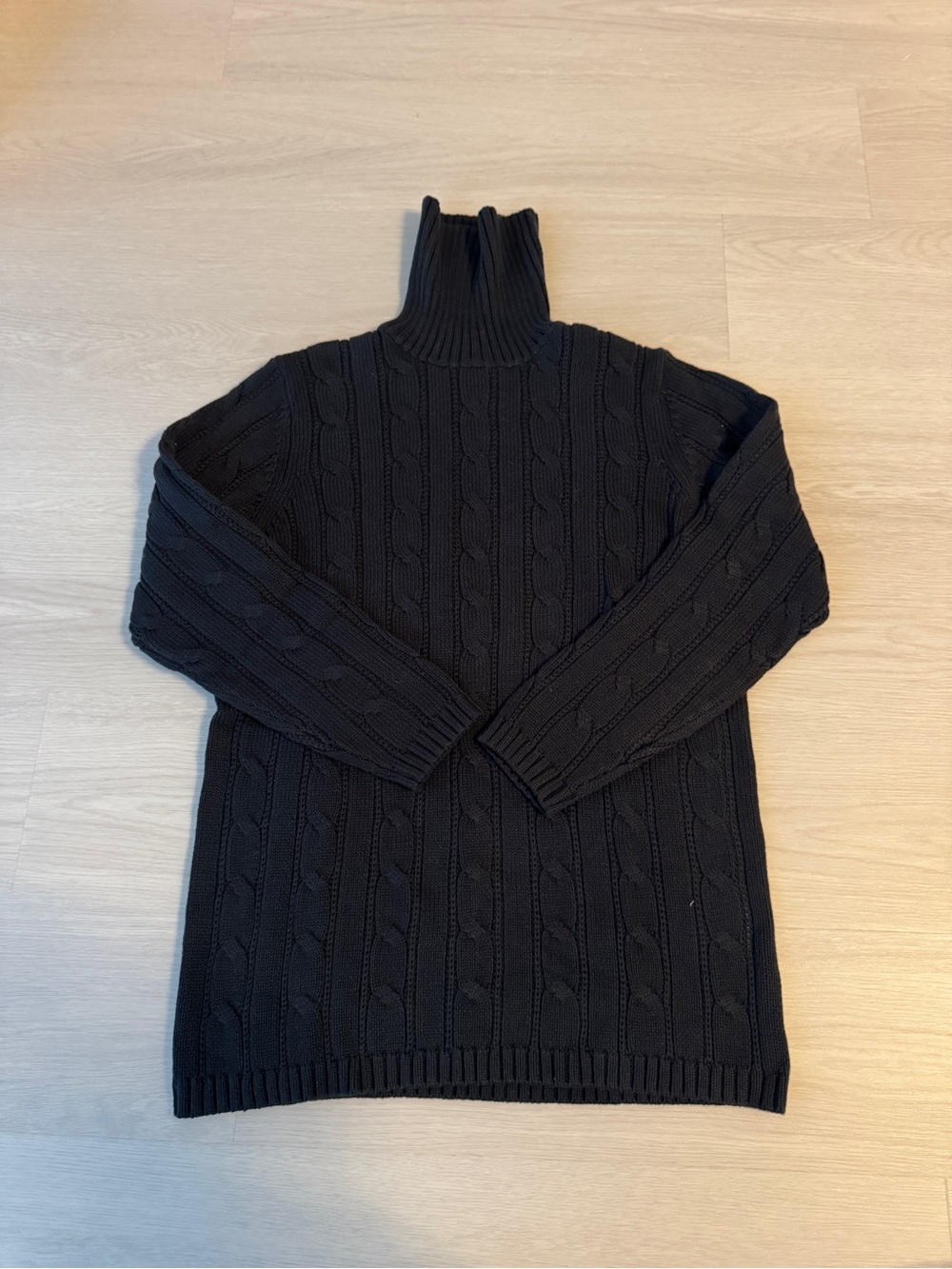 Lands' End Women’s Black Cable Turtleneck Sweater
